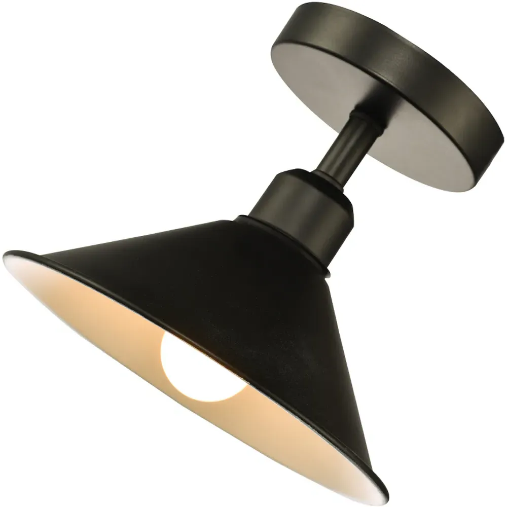 Cone Shaped Semi Flush Ceiling Light - Black