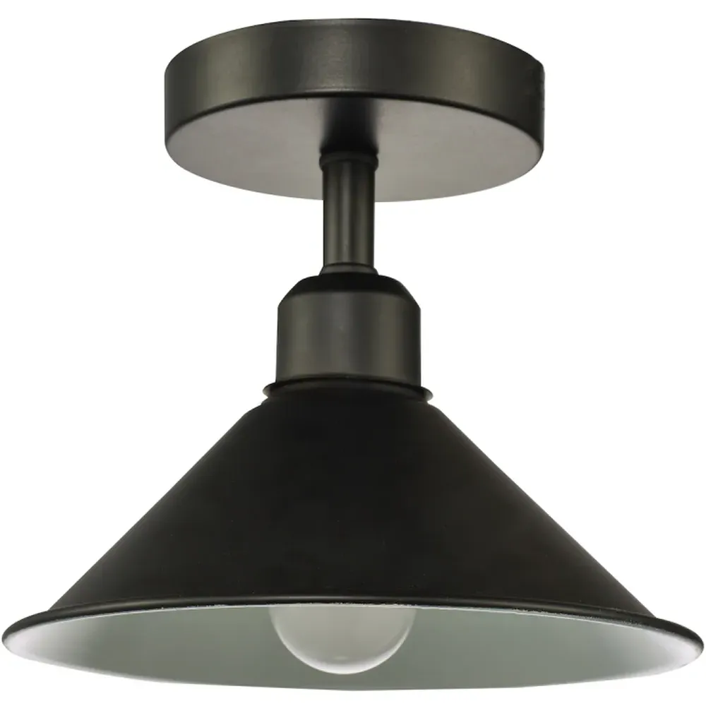 Cone Shaped Semi Flush Ceiling Light - Black