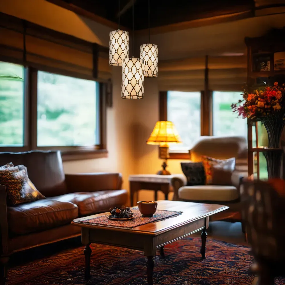 Cream Amber Tiffany Glass Pendant Lamp Shade - Yellow