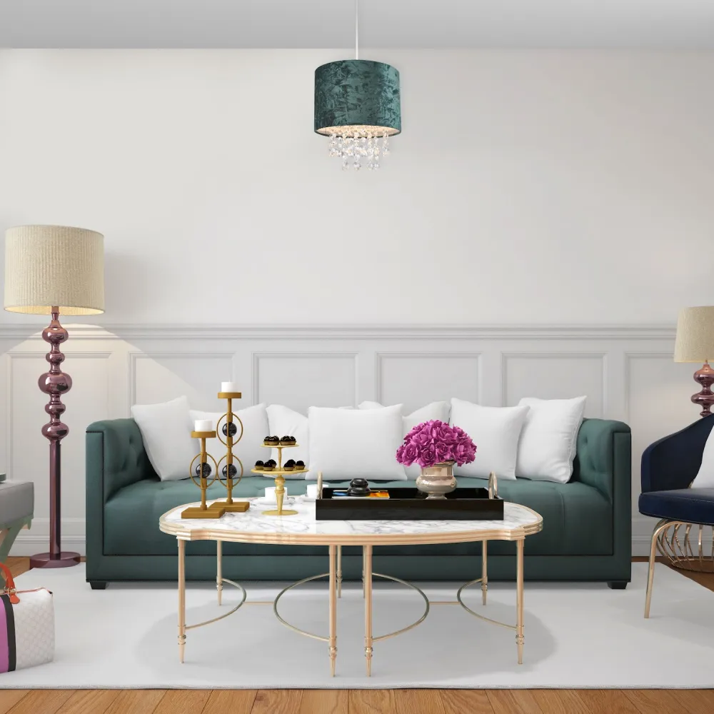 Crushed Velvet Pendant Shade with Acrylic Droplets - Green