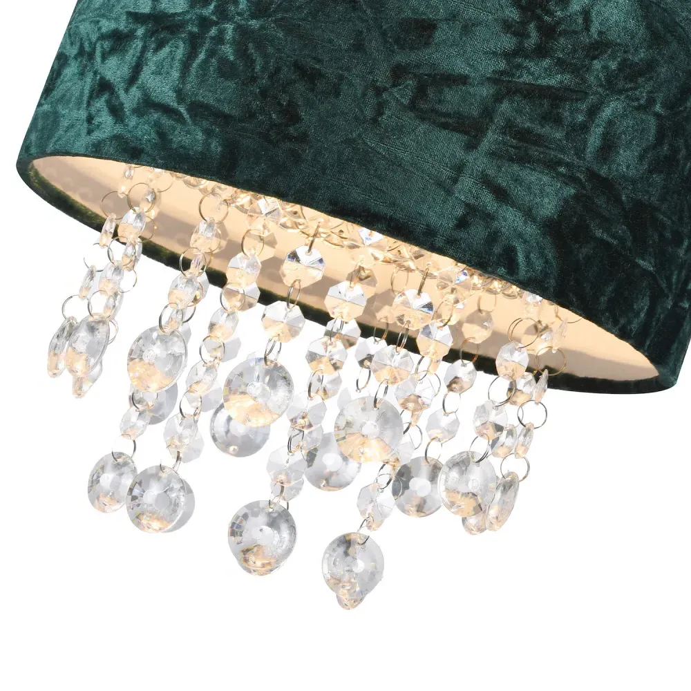 Crushed Velvet Pendant Shade with Acrylic Droplets - Green