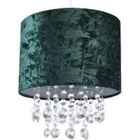 Crushed Velvet Pendant Shade with Acrylic Droplets - Green