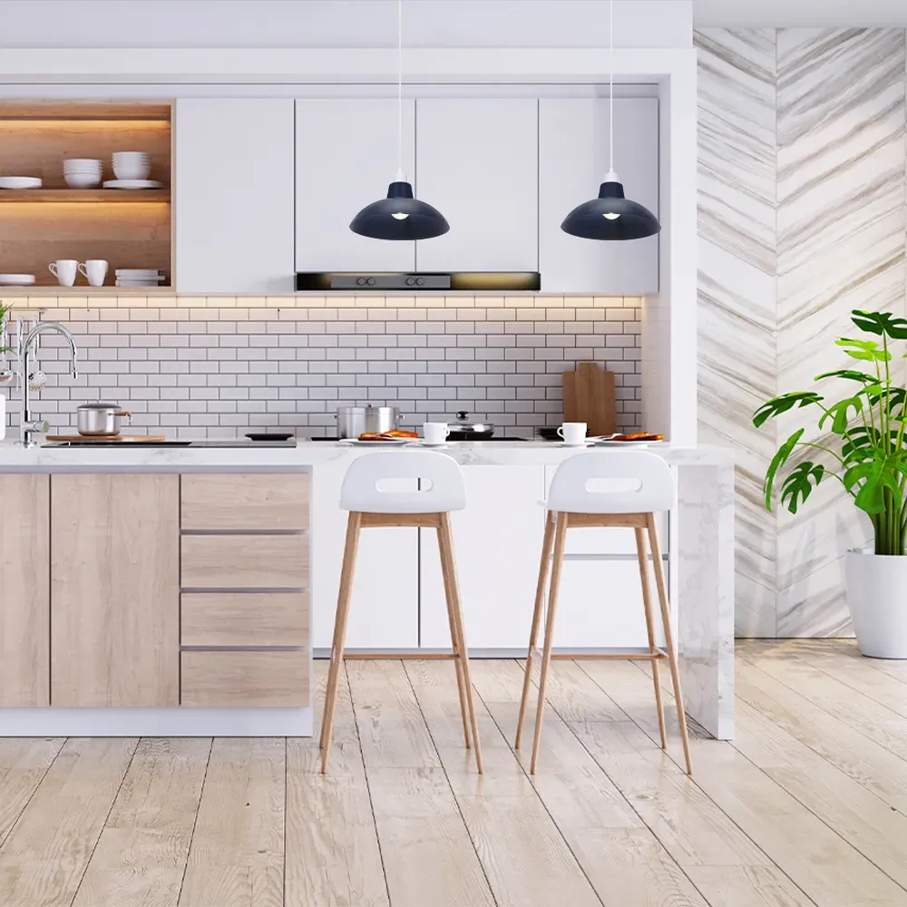 Curved Metal Pendant Shade - Blue