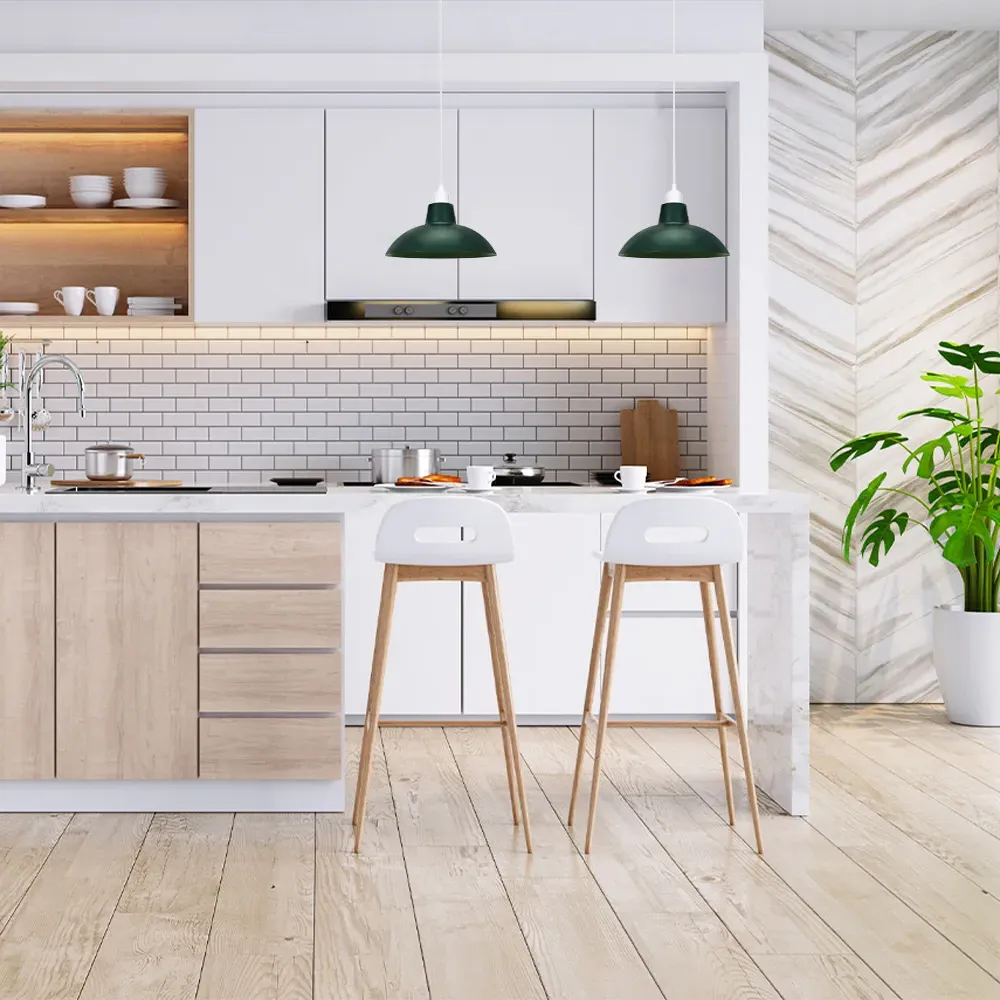 Curved Metal Pendant Shade - Forest Green