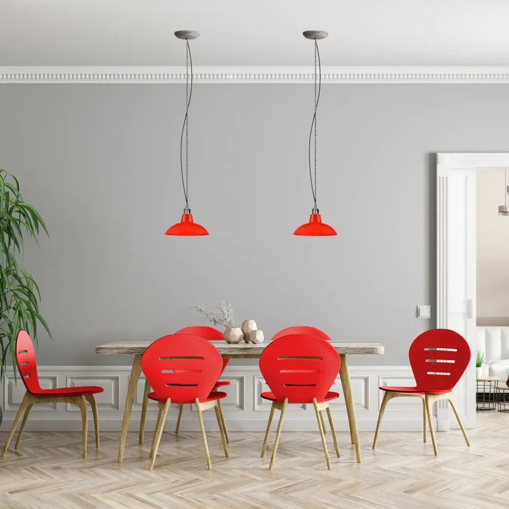 Curved Metal Pendant Shade - Red