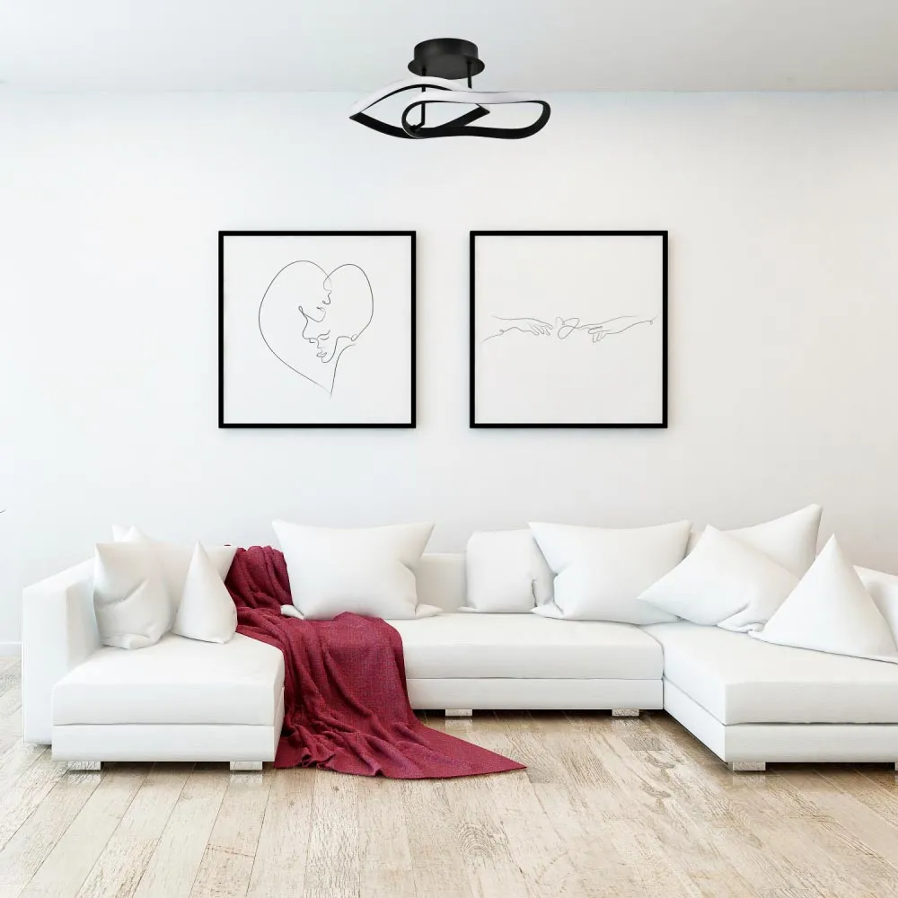 Curving Oval LED Ceiling Light - Black, Metal