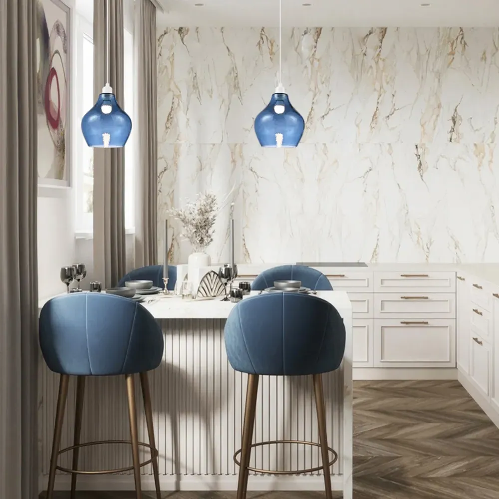 Curvy Dimpled Glass Pendant Shade - Navy Blue