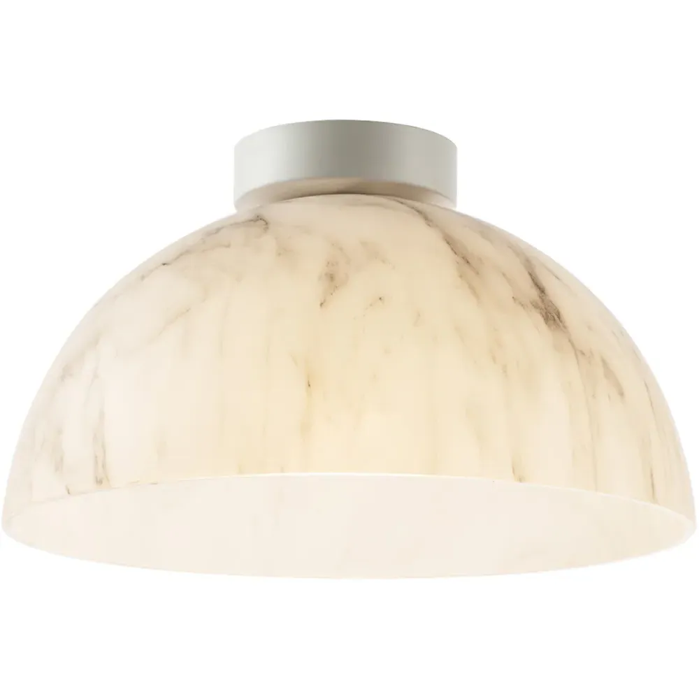 Domed Glass Ceiling Light with Backplate - White, Marble Effect