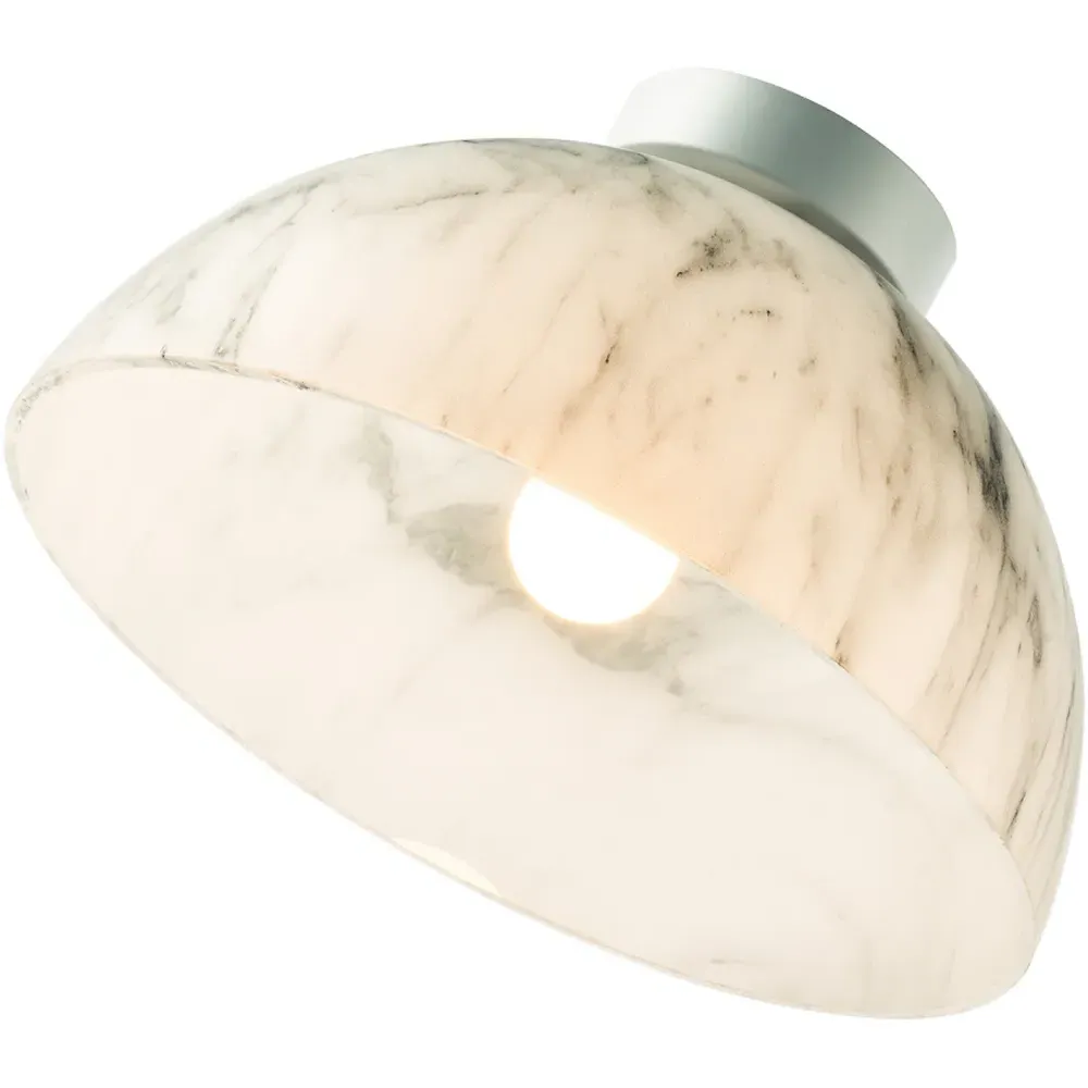 Domed Glass Ceiling Light with Backplate - White, Marble Effect