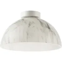 Domed Glass Ceiling Light with Backplate - White, Marble Effect
