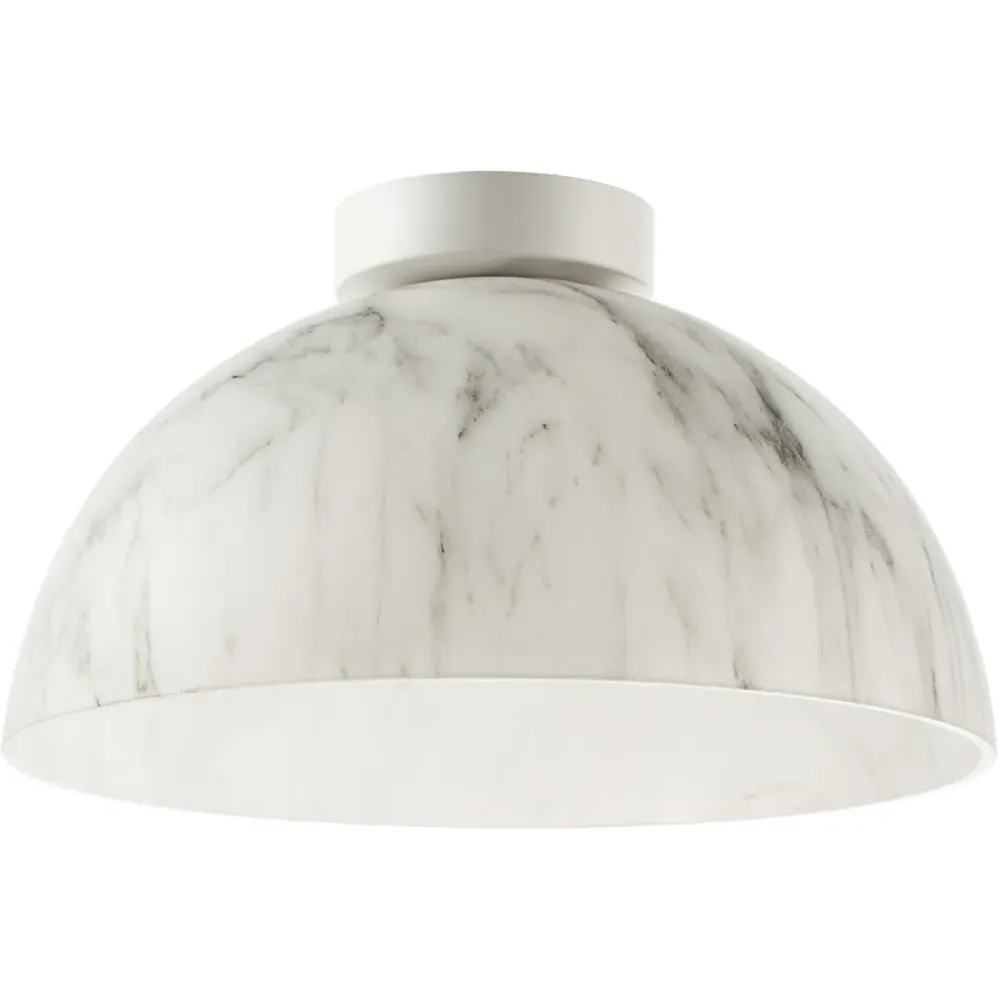 Domed Glass Ceiling Light with Backplate - White, Marble Effect image