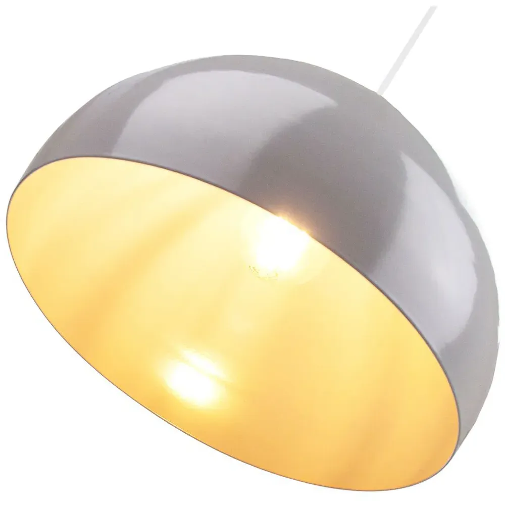 Domed Pendant Light Shade - Grey, Metal