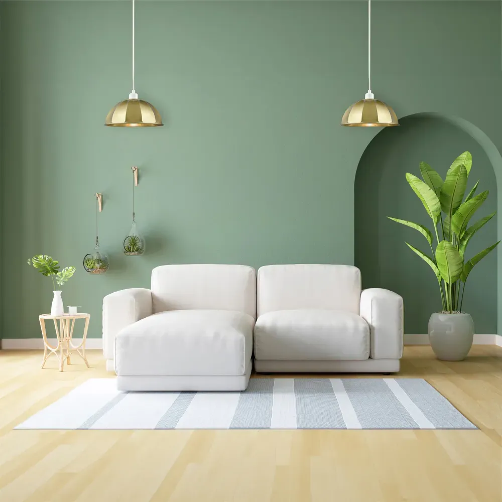 Domed Pendant Shade with Ridged Trim - Satin Gold, Metal