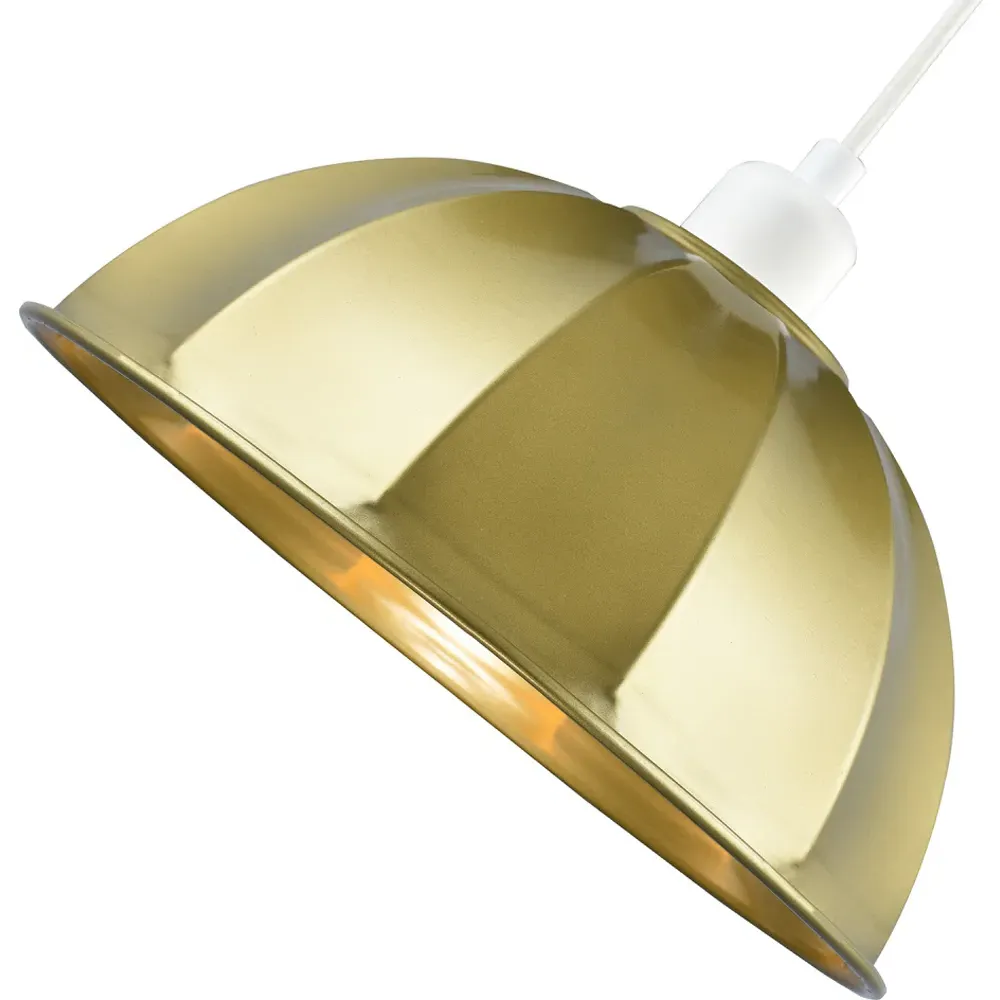 Domed Pendant Shade with Ridged Trim - Satin Gold, Metal