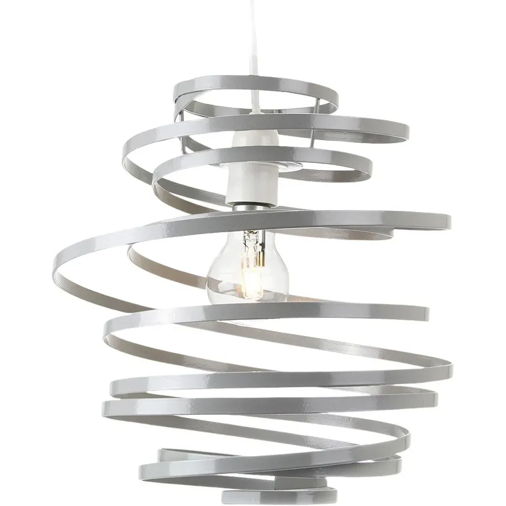 Double Ribbon Spiral Pendant Shade - Grey, Metal