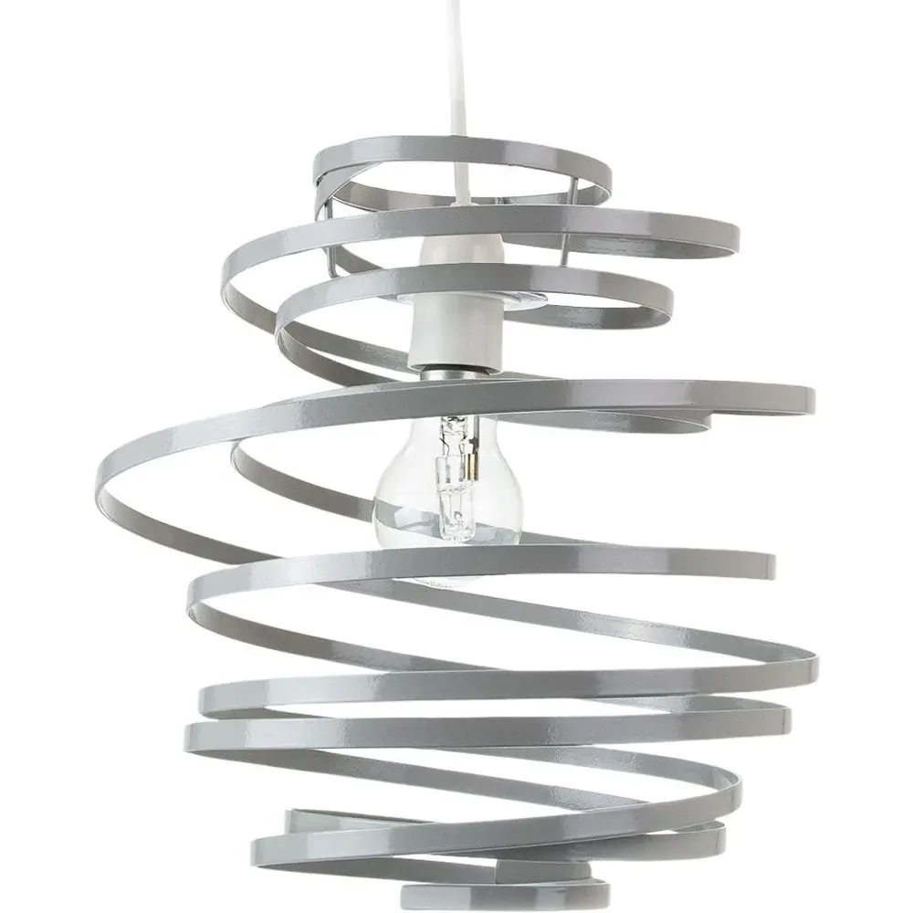 Double Ribbon Spiral Pendant Shade - Grey, Metal image