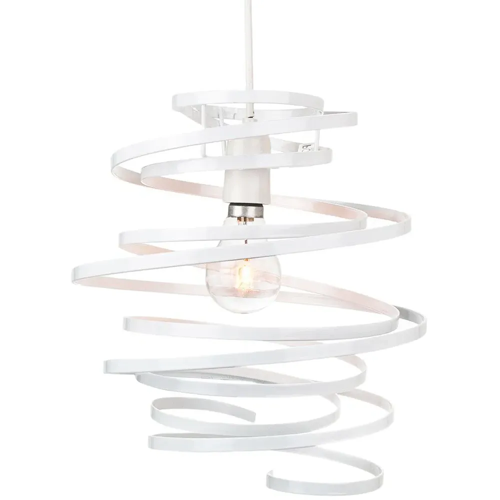 Double Ribbon Spiral Pendant Shade - White, Metal