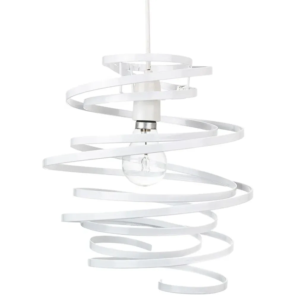 Double Ribbon Spiral Pendant Shade - White, Metal