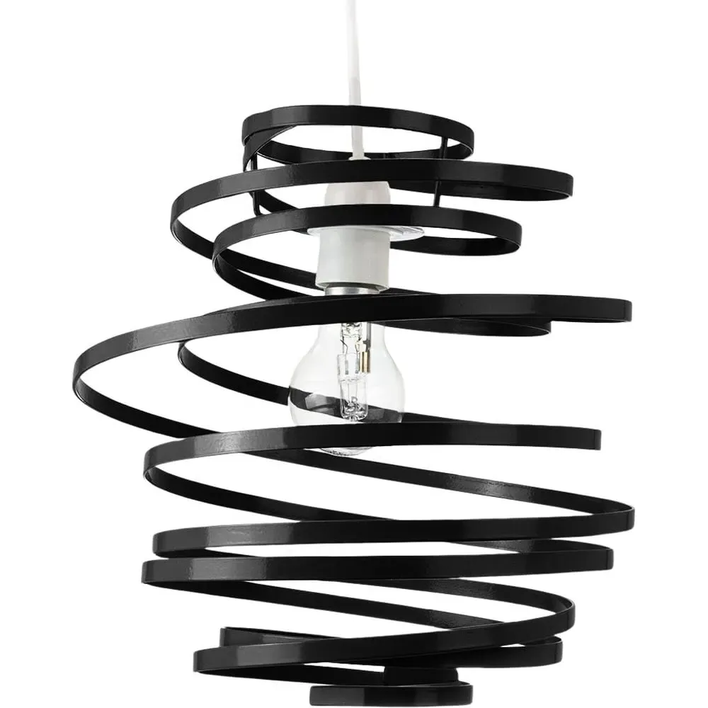 Double Ribbon Spiral Swirl Pendant Shade - Black, Metal image