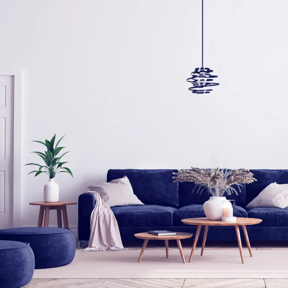 Double Ribbon Spiral Swirl Pendant Shade - Blue, Metal