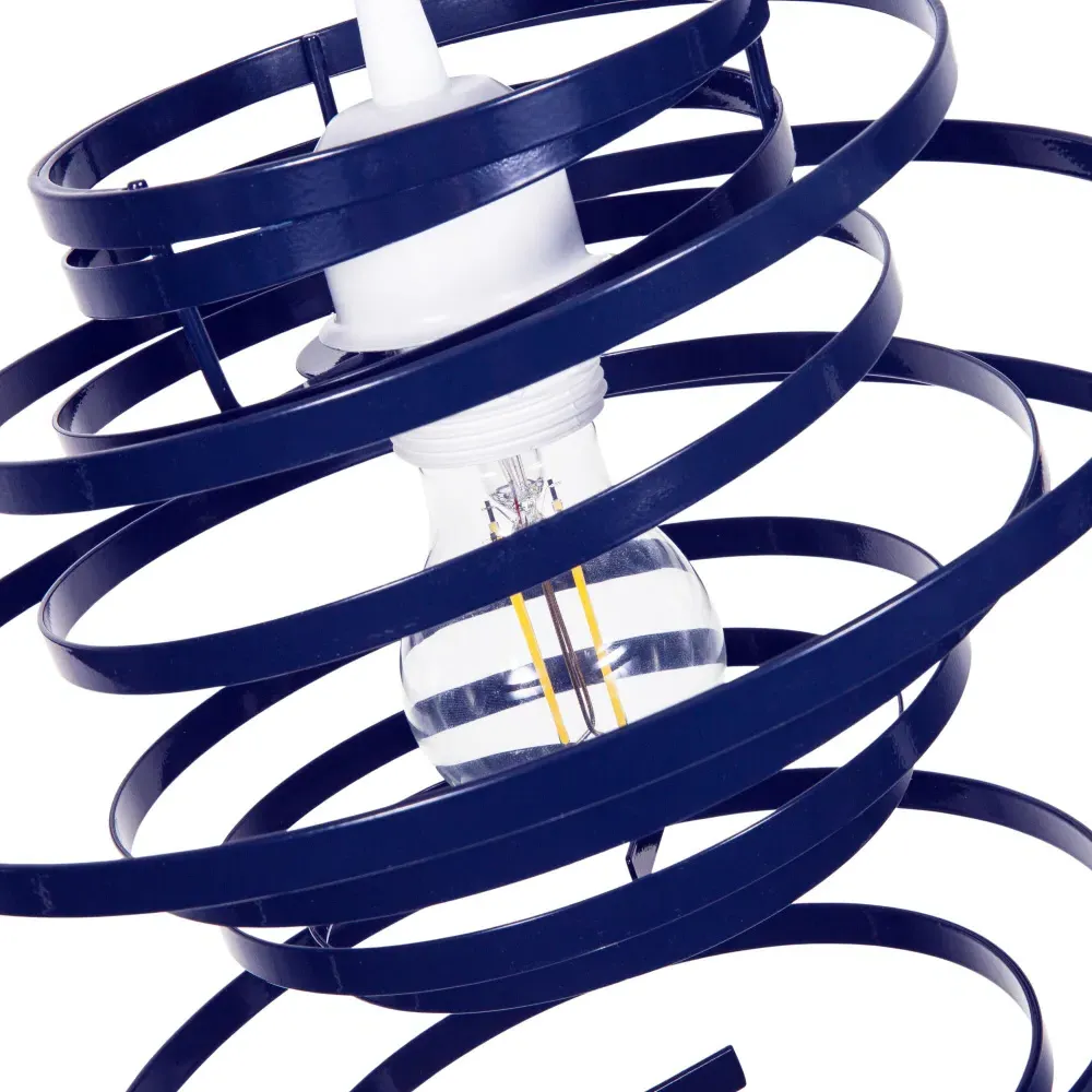 Double Ribbon Spiral Swirl Pendant Shade - Blue, Metal