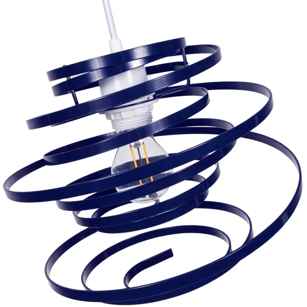Double Ribbon Spiral Swirl Pendant Shade - Blue, Metal