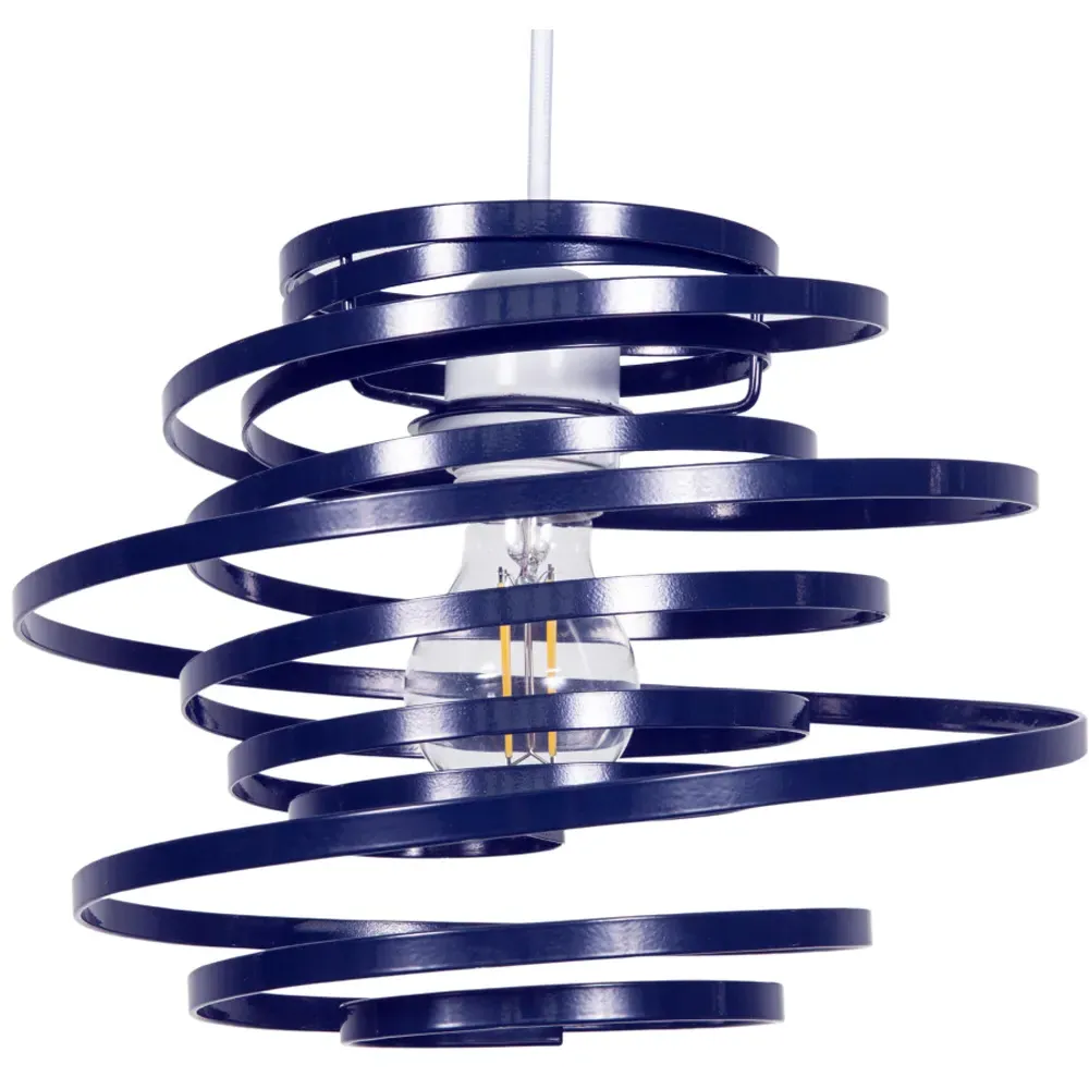 Double Ribbon Spiral Swirl Pendant Shade - Blue, Metal