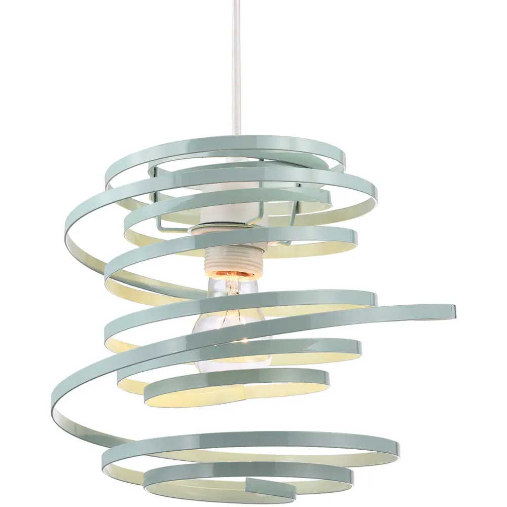 Double Ribbon Spiral Swirl Pendant Shade - Duck Egg, Metal