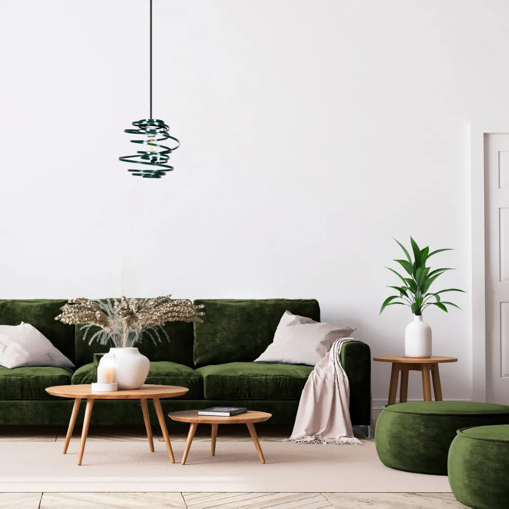 Double Ribbon Spiral Swirl Pendant Shade - Green, Metal