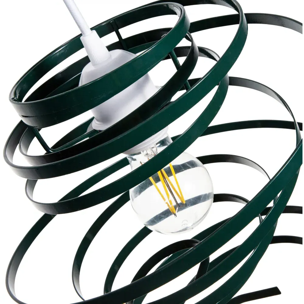 Double Ribbon Spiral Swirl Pendant Shade - Green, Metal