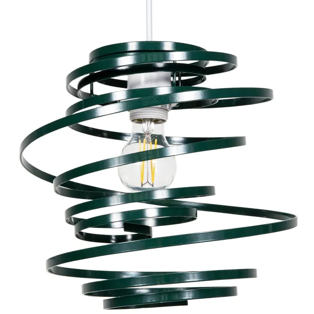 Double Ribbon Spiral Swirl Pendant Shade - Green, Metal