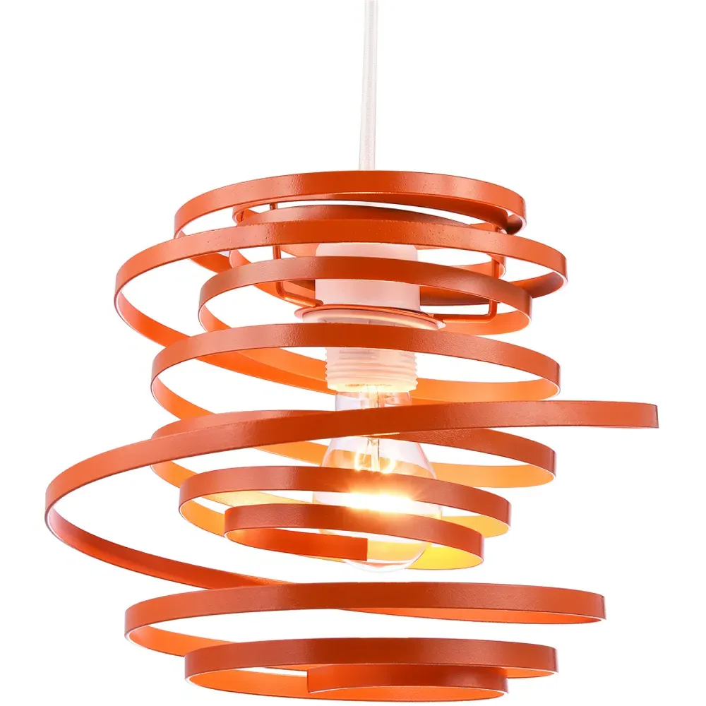 Double Ribbon Spiral Swirl Pendant Shade - Orange, Metal