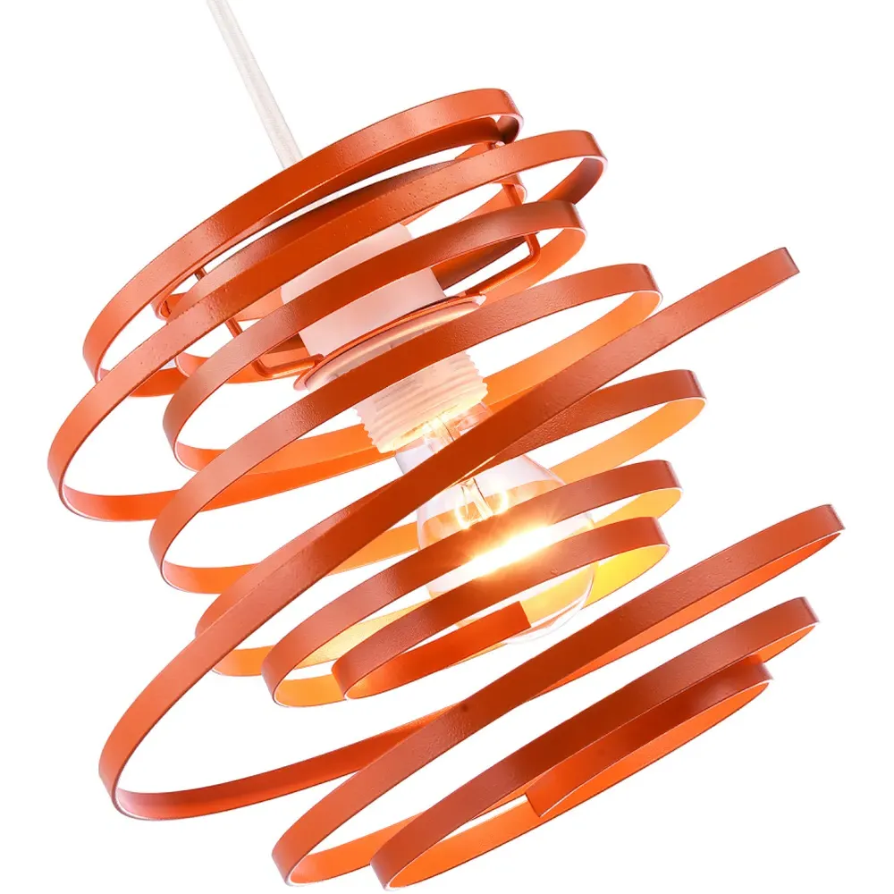 Double Ribbon Spiral Swirl Pendant Shade - Orange, Metal