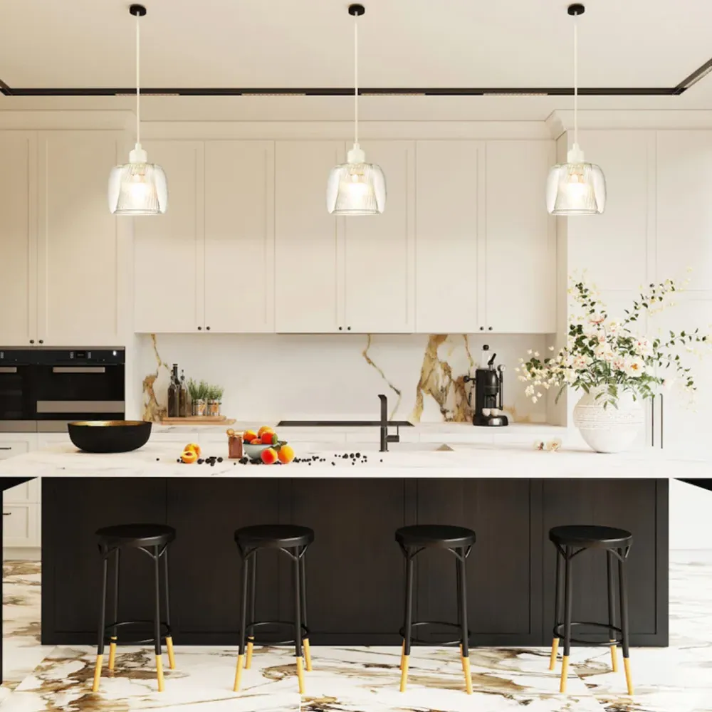 Double Rounded Pendant Shade with Ribbed Detail - Clear Glass