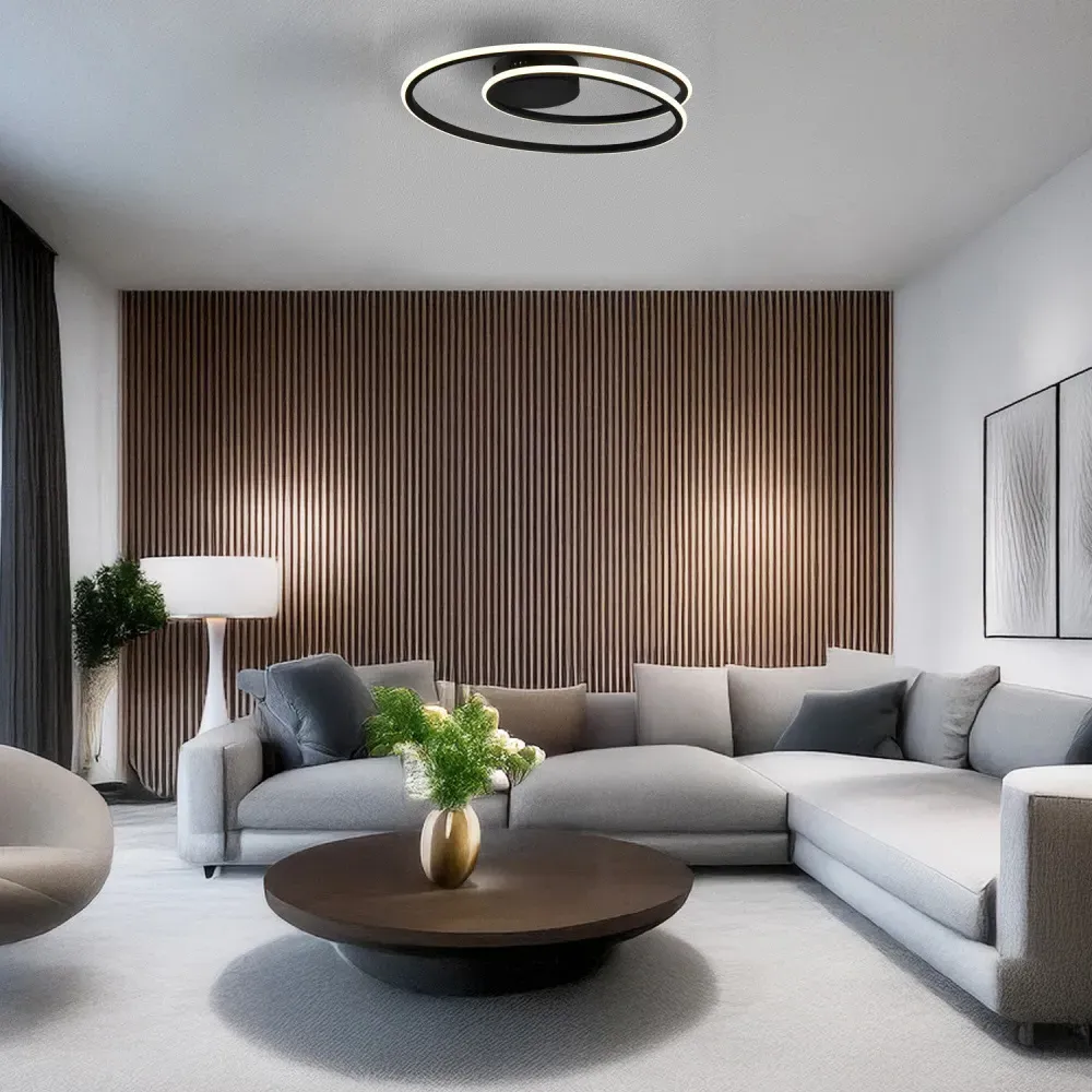 Double Swirl Strip LED Flush Ceiling Light - Black, Metal