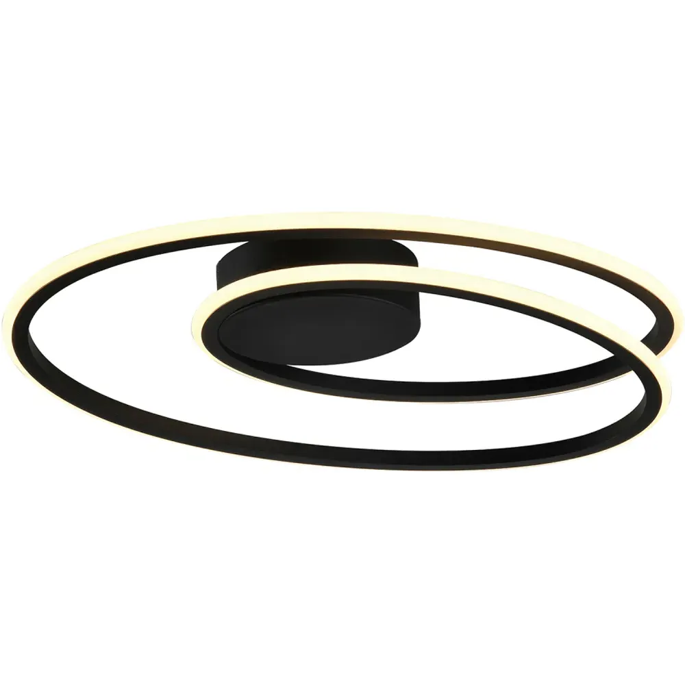 Double Swirl Strip LED Flush Ceiling Light - Black, Metal