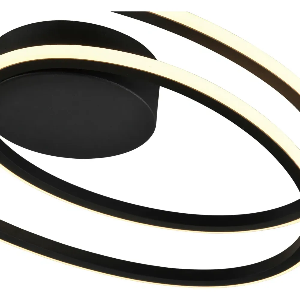 Double Swirl Strip LED Flush Ceiling Light - Black, Metal