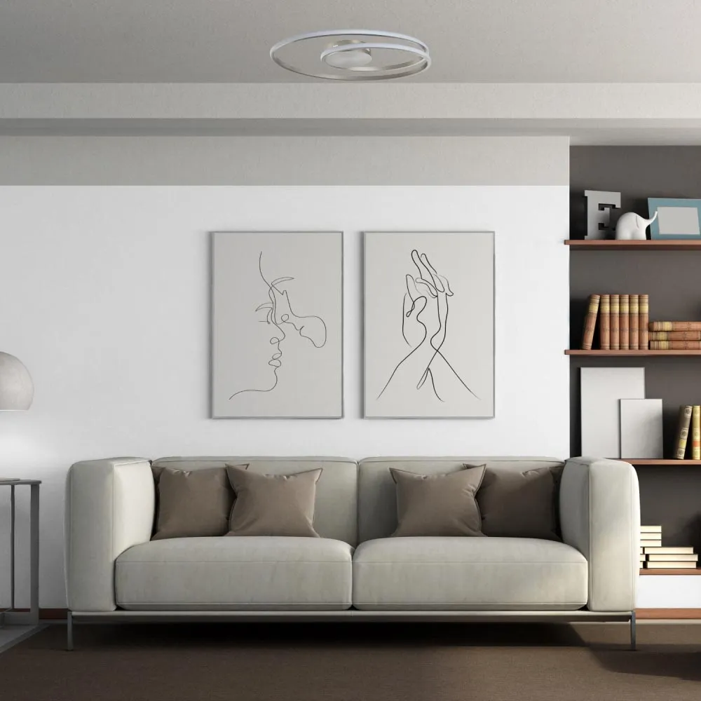 Double Swirl Strip LED Flush Ceiling Light - Silver, Metal