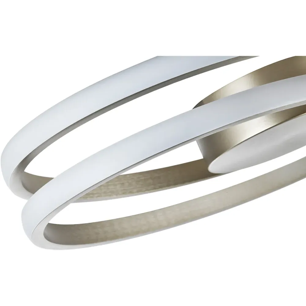 Double Swirl Strip LED Flush Ceiling Light - Silver, Metal