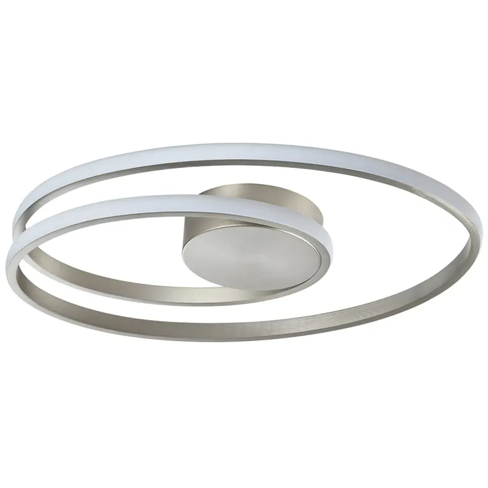 Double Swirl Strip LED Flush Ceiling Light - Silver, Metal