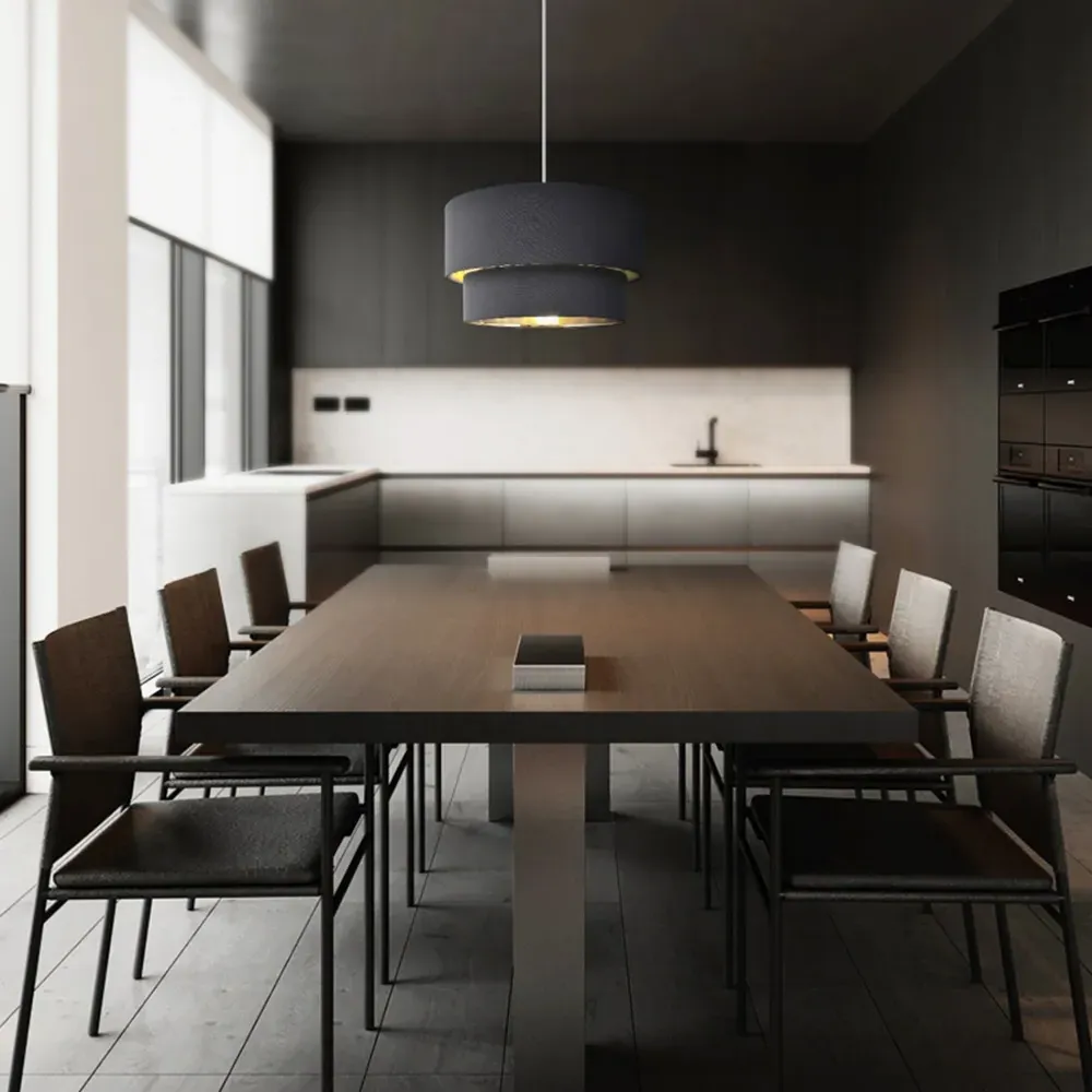 Double Tier Pendant Shade - Black, Cotton
