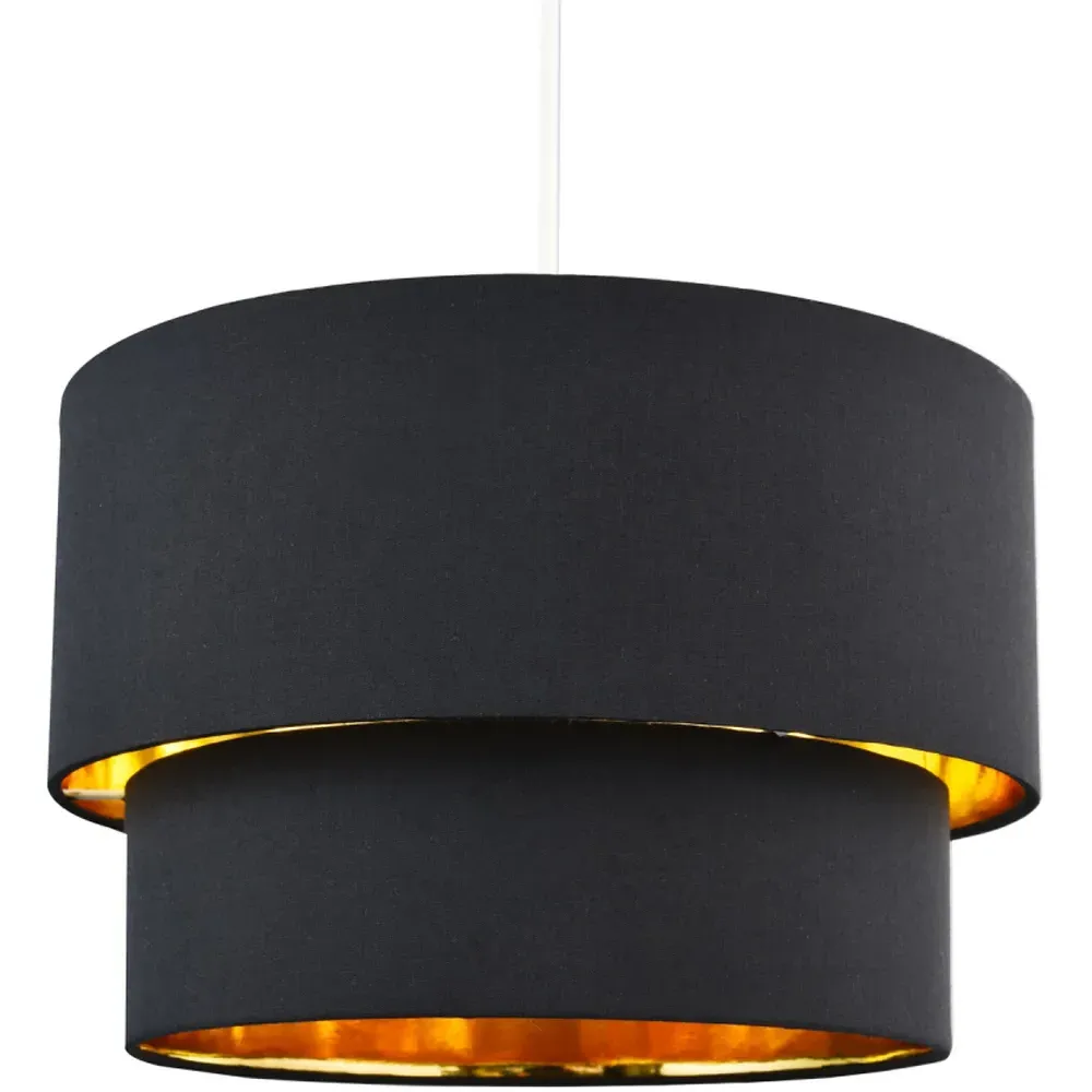 Double Tier Pendant Shade - Black, Cotton
