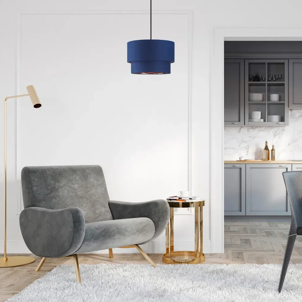 Double Tier Pendant Shade - Navy Blue, Cotton