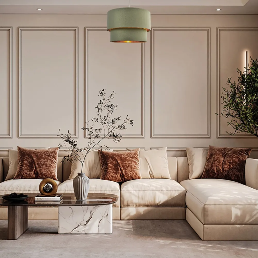 Double Tier Pendant Shade - Olive Green, Cotton