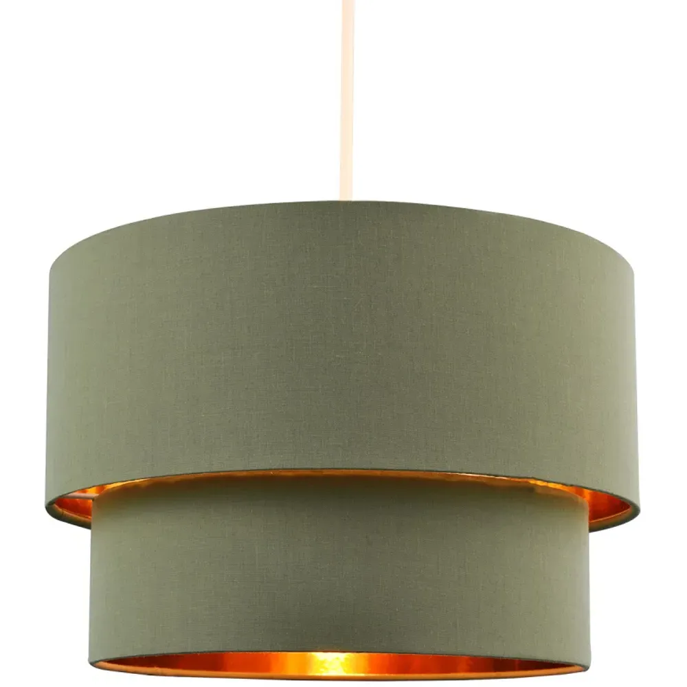 Double Tier Pendant Shade - Olive Green, Cotton