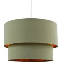 Double Tier Pendant Shade - Olive Green, Cotton