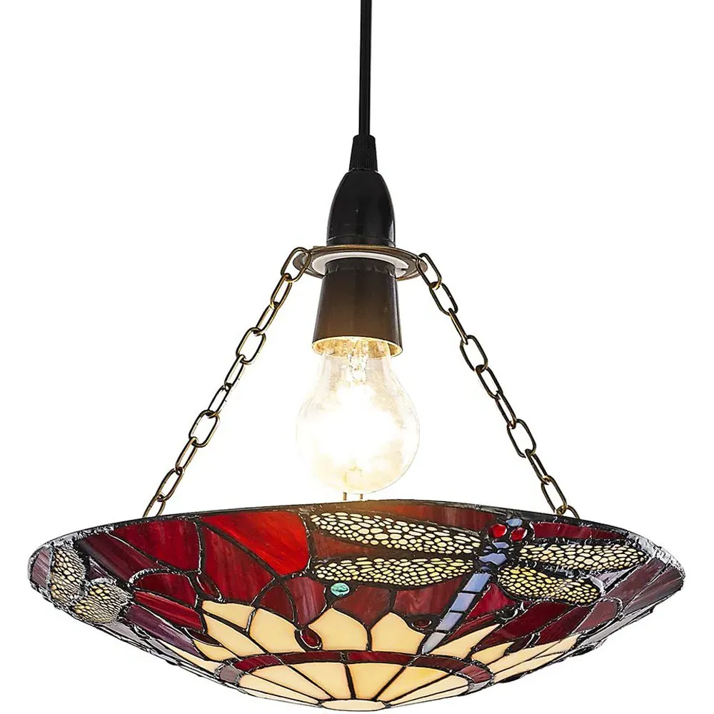 Dragonfly Tiffany Glass Pendant Shade - Red, Glass
