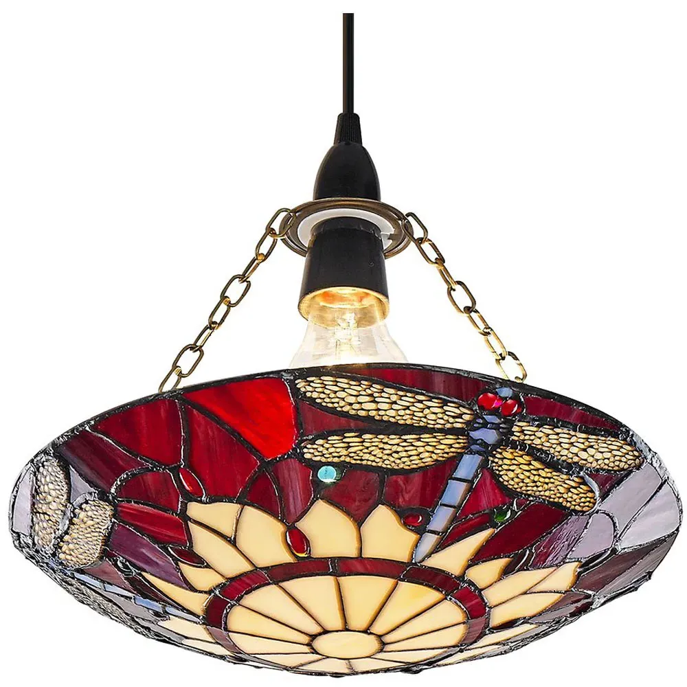 Dragonfly Tiffany Glass Pendant Shade - Red, Glass