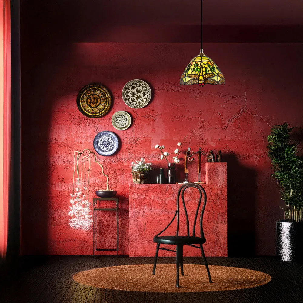 Dragonfly Tiffany Pendant Light Shade - Green, Stained Glass