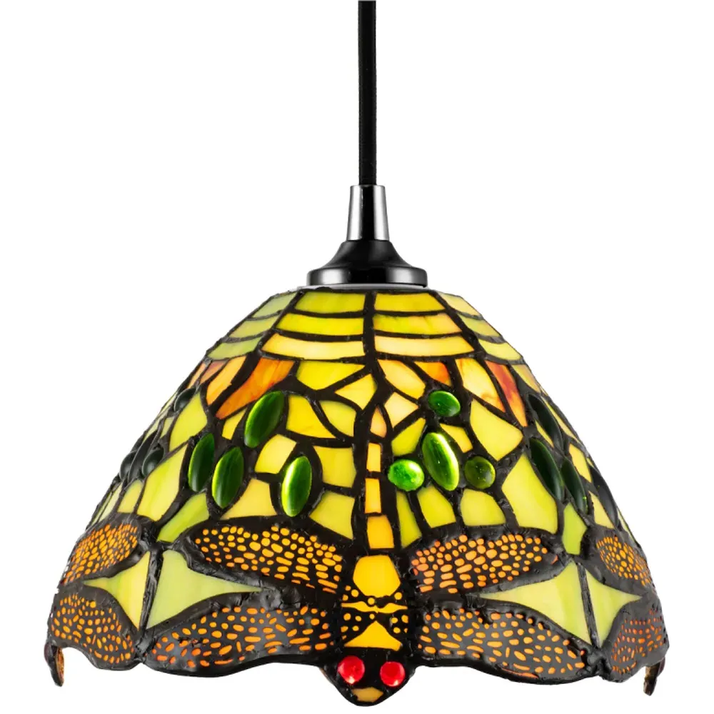 Dragonfly Tiffany Pendant Light Shade - Green, Stained Glass